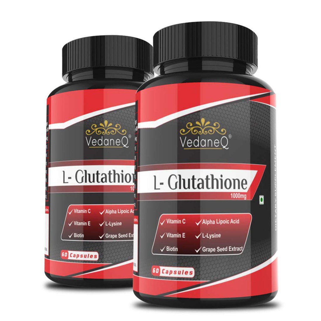 L Glutathione 1000mg Capsules with Grape seed, Vitamin C & E, Grape Seed and Alpha Lipoic Acid Supplement for Men & Women 60 Capsules