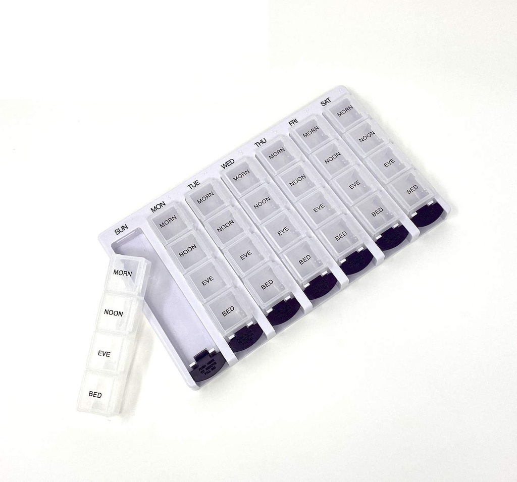 Individuelle hebdomadaire AM/PM Pill Box Portable Travel Prescription & Medice Pill Organizer by P&P MEDICAL SURGICAL (7-Jours / 4-Times-A-Jours) with Amovible Compartiments and Hydraure-Proof Design