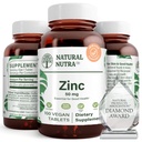 Natural Nutra Zinc gluconate 50mg supplément pour le soutien immunitaire, favorise la santé de la peau, fournit de l'aisance de la grippe et du froid, stimuler l'apprentissage et la mémoire, améliorer le goût et l'odeur, sans gluten 50mg 100 comprimés végétaliens