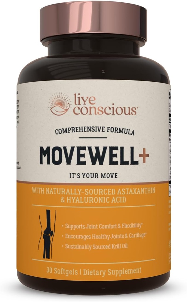 Supplément de santé conjoint conscient - MoveWell Plus Huile de krill antarctique, Astaxanthine naturelle et acide hyaluronique