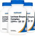 Complexe enzymatique de la lactase de Nutricost 3,000 ALU FCC, 120 capsules de légumes - non-OGM, sans gluten, 120 portions (3 bouteilles)