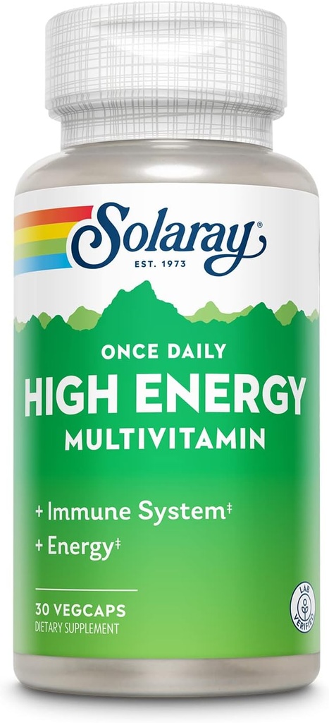 SOLARAY Une fois par jour Multivitamine haute énergie pour les femmes et les hommes - Suppléments énergétiques - Immune Support avec Vitamine C, A, D et E, Complexe Vitamine B, Trace Minerals, Garantie de 60 jours, 30 Serv., 30 VegCaps