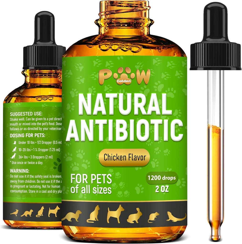 Dog Antibiotics with Chicken Flavor | Сat Antibiotics for Infection, UTIs, Allergies, Runny Nose | Digestive Support | Different Breeds and Ages | Cranberry in The Composition | 2 Oz