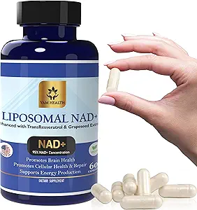 Liposomique NAD Nicotinamide Riboside Equivalent avec Trans-Resveratrol 300mg, - Supplément halal NAD Premium pour le métabolisme de l'énergie, la réparation de l'ADN et la longévité, végétalien, non-OGM (paquet de 1, 810 mg)