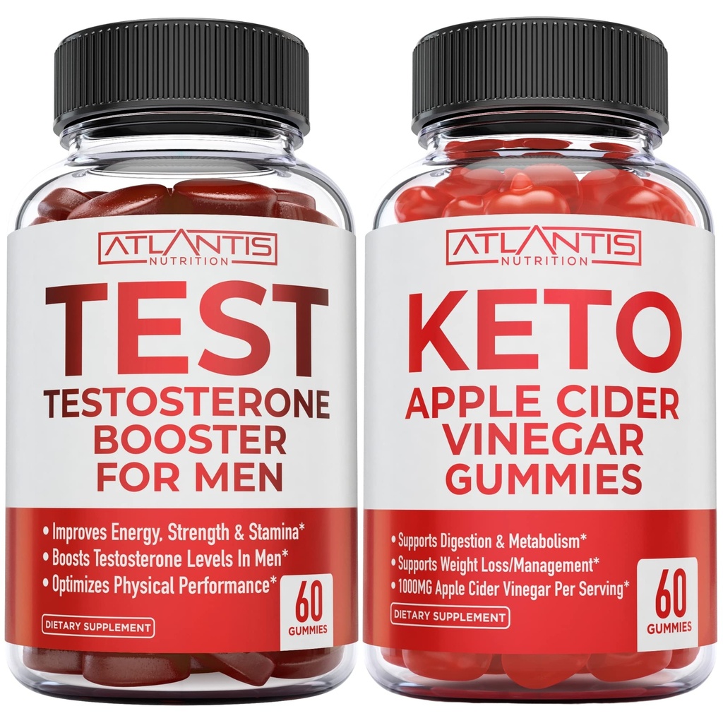 Atlantis Nutrition Testostérone Booster 60 Gummies + vinaigre de cidre de pomme Keto 60 Gummies