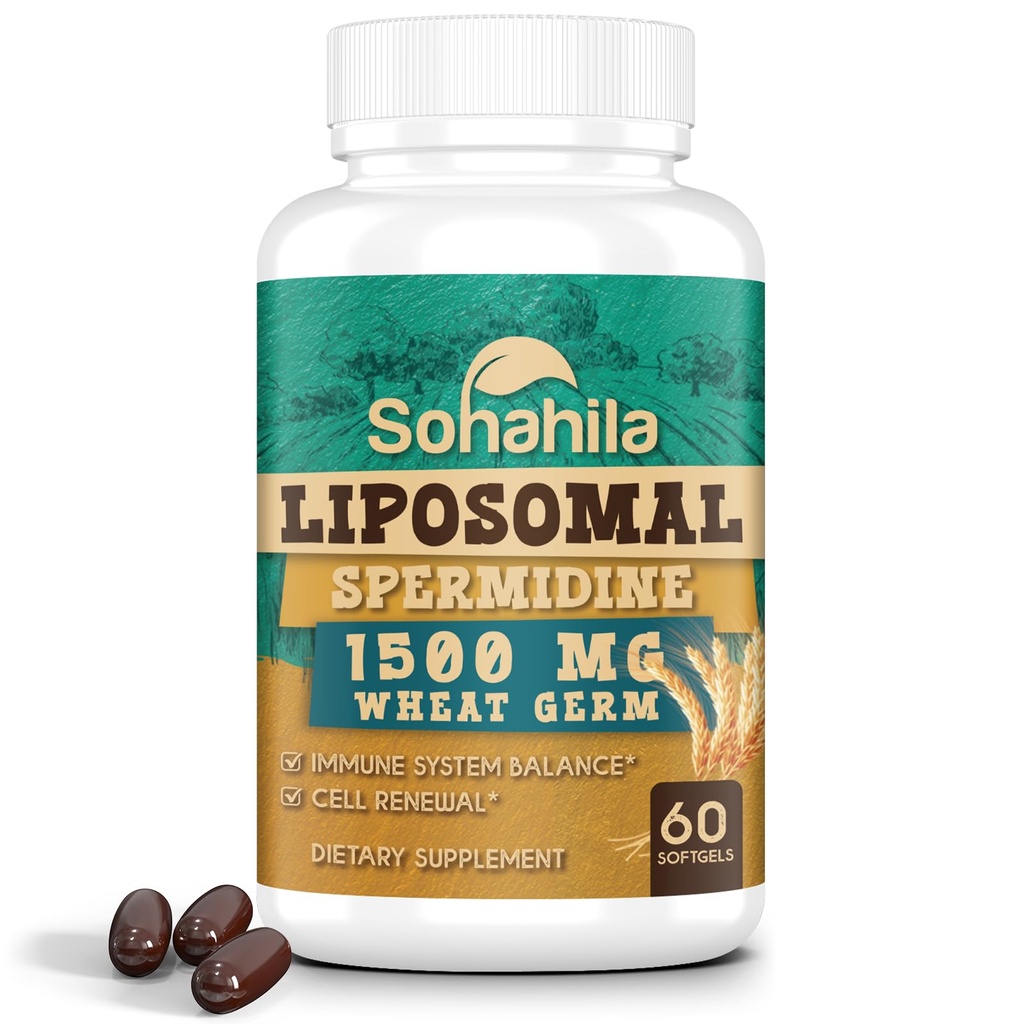 Supplément de spermidine 15 MG - 99% Pureté, Haute Absorption, 1500 MG Extrait de germe de blé fermenté avec Zinc et Thiamin, Spermidine pour les hommes et les femmes - Renouvellement cellulaire, Vieillissement Défense, Énergie, 60 Softgels