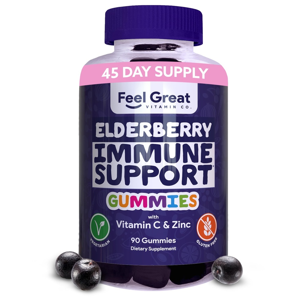 Sentez-vous grand Sambucus Gommies de baies aînées avec du zinc et de la vitamine C pour les adultes