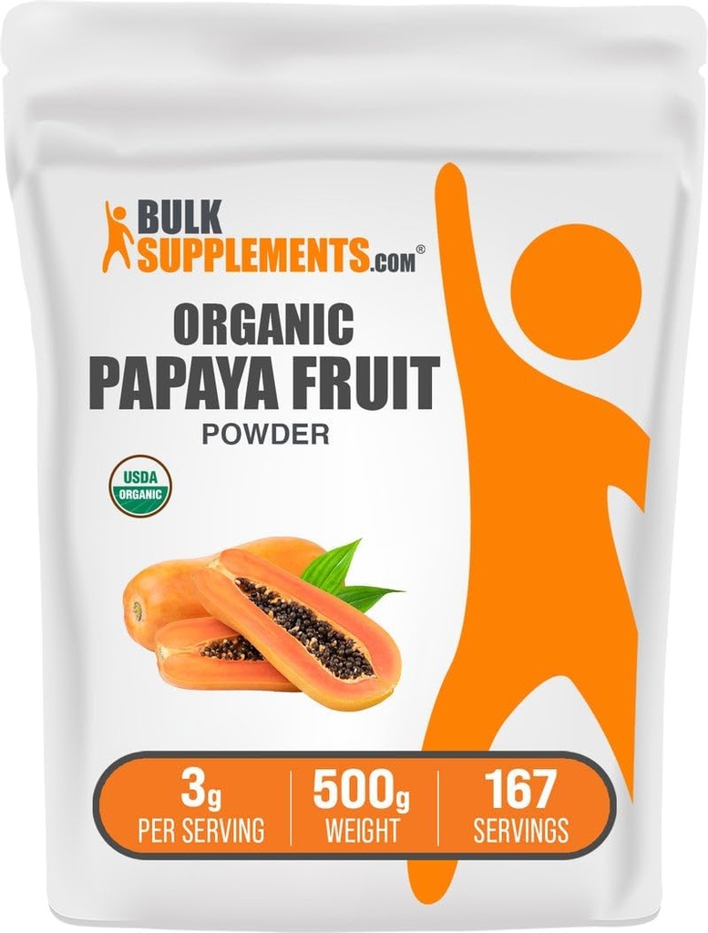 BulkSupplements.com Poudre de fruits de papaye biologique - Poudre aromatisante, provenant de la carica Papaya Fruit - Sans gluten, 3g par portion, 500g (1,1 lb) (paquet de 1)