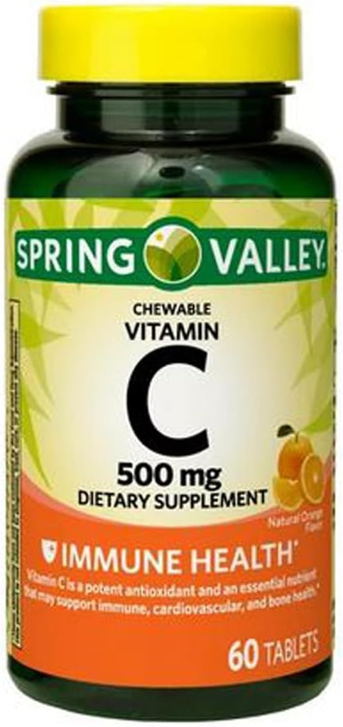 Vitamine C Immune Santé Supplément diététique Comprimés à croquer, Orange, 500 mg, 60 Compte
