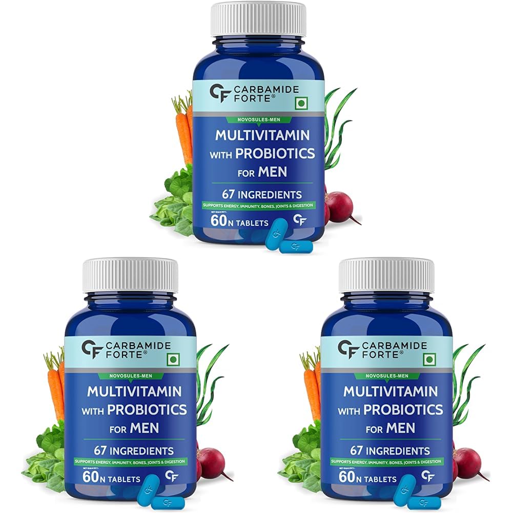 Carbamide Forte Multivitamin for Men(60 Veg Tablets), Immunity & Energy with 67 Ingredients |Multi Vitamins, Minerals, Probiotics, Superfoods, Fruits & Vegetable Blend– (Pack of 3)