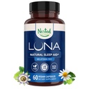 Nested Naturals Luna Supplément sommeil, sans mélatonine, non-habitant formant supplément sommeil à base de plantes, soutien de lit pour adultes, aide à dormir avec/Chamomile, Valérien, L-Theanine, 60 Capsules Vegan