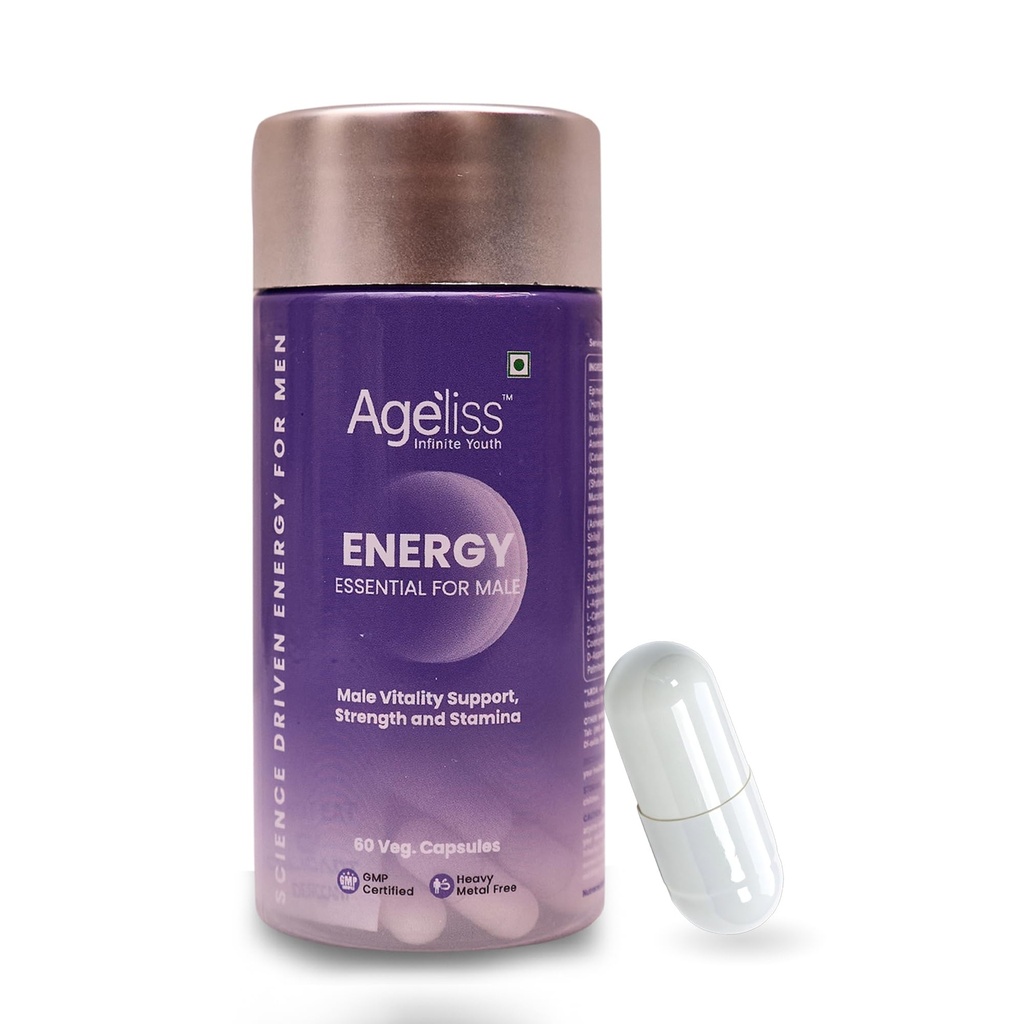 Men's Daily Energy Essential, 60 Capsules | Daily Wellness & Nutritional Support Formula with Ashwagandha, Shilajit, Maca Root, Panax Ginseng, Zinc, CoQ10 & Amino Acids | Men's Daily Supplement