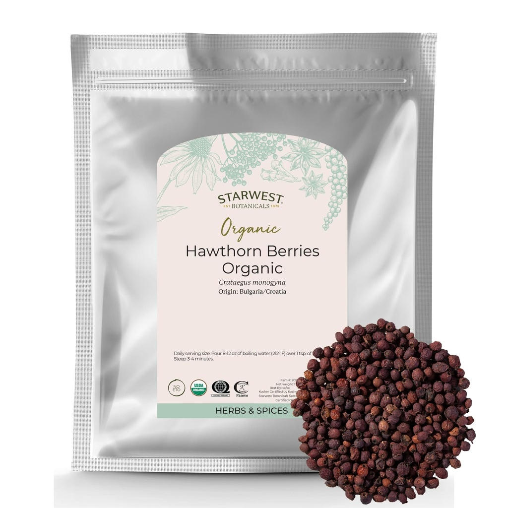Starwest Botanicals Berries à épis biologiques entières - Herbe à feuilles longues séchées pour extrait de thé, de confiture et d'herbe, support de digestion naturelle, casher certifié, non-OGM - en vrac 1 lb sac