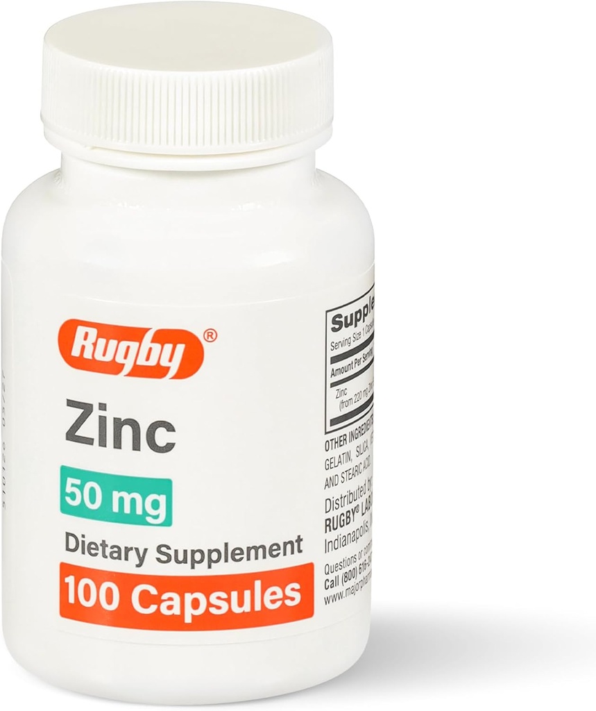 Rugby Zinc 50mg - Supplément alimentaire quotidien sans gluten pour le soutien immunitaire, 100 Compte