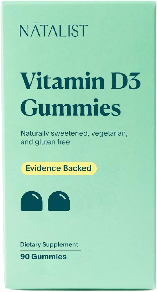 NATALIST Vitamine D3 1000 UI (25 mcg) Gummies Supplément de soutien à la santé pour les femmes et les hommes - Végétarien, sans gluten - 90 Gummies