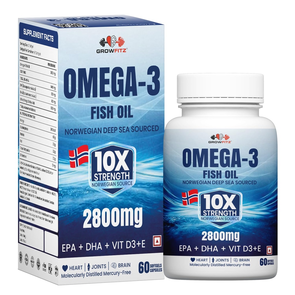 Growfitz Omega 3 Fish Oil for Men & Women, 60 Softgels