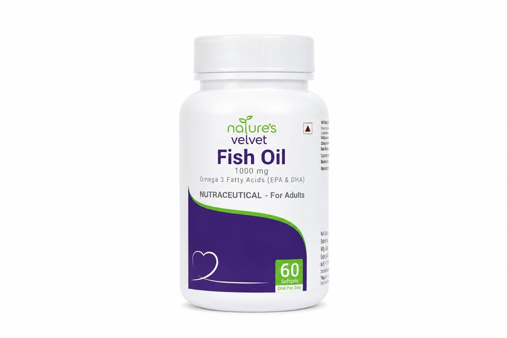 Natures Velvet Lifecare Fish Oil Omega 3, 60 Softgels, 1000Mg, Most Potent With More Omega 3 Content - Pack Of 1