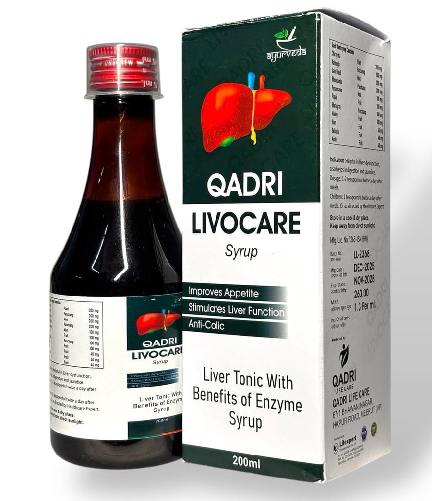 Livocare Syrup, Liver Tonic with Enzyme Benefits, Improves Appetite, Anti-Colic, Ayurvedic, 200ml