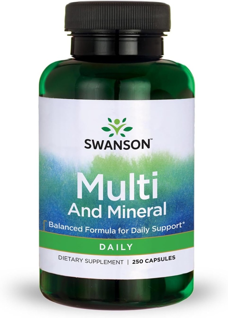 Supplément de santé multiminérale multivitamine multiminérale pour hommes Swanson et Minéraux 250 capsules (caps)