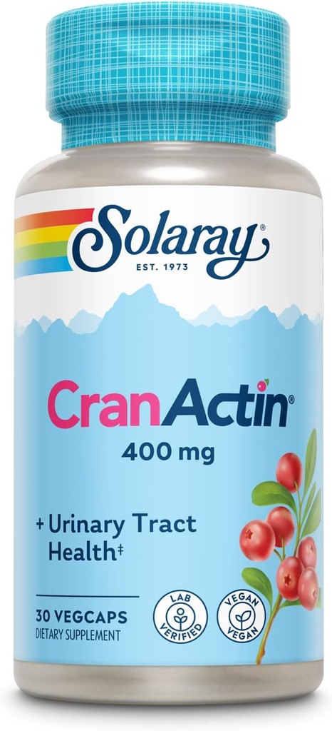 SOLARAY CranActin Cranberry Extract 400 mg - Cranberry Supplements for Women and Men - Bladder and Urinary Tract Health Support with Vitamin C - Vegan, 60-Day Guarantee, 30 Servings, 30 VegCaps