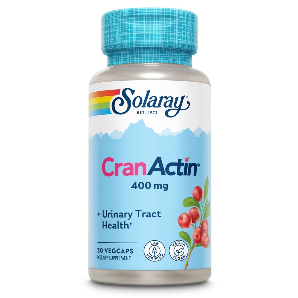 SOLARAY CranActin Extrait de canneberge 400 mg - Suppléments de canneberge pour les femmes et les hommes - Soutien de santé à la véticule et au trac urinaire avec vitamine C - Vegan, garantie de 60 jours, 30 portions, 30 VegCaps