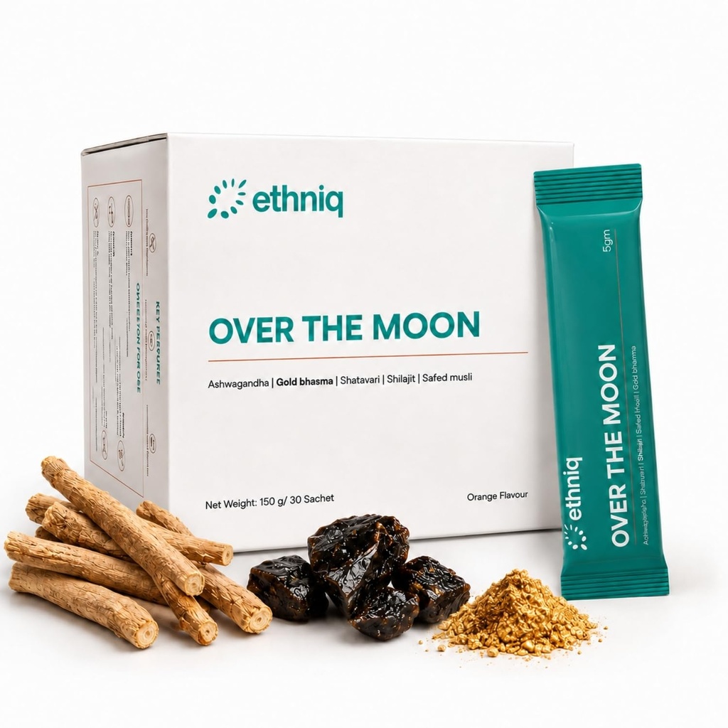 Over The Moon Drink Mix Ashwagandha Shilajit Safed Musli, Orange,30 Sachets