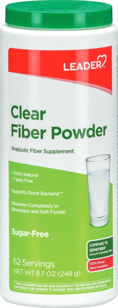 Poudre de supplément de fibre prébiotique de leader pour la santé digestive, 100% naturel en poudre de fibre quotidienne, sans sucre, sans goût, sans gluten, sans OGM, sans saveur, 62 portions (8,7 OZ) (paquet de 1)