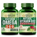 Vlado's Himalayan Organics Vegetarian Omega 3-6-9 & Plant Based Vitamin B12 Combo | Flaxseed Omega + B Complex with Moringa | Supports Heart, Brain, Energy Metabolism & Nervous System | Men & Women