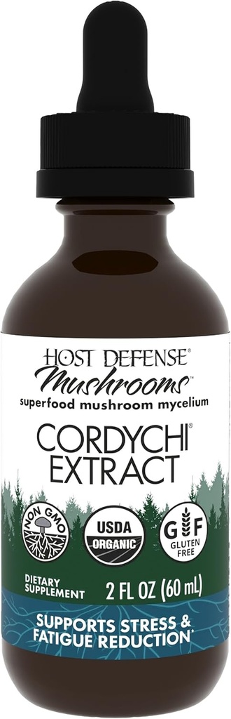 Host Defense CordyChi Extract - Supplément de soutien énergétique et immunitaire - Cordyceps & Reishi Supplément de champignons pour la relaxation et le soutien respiratoire - Aides contre la fatigue - 2 fl oz (60 portions)*