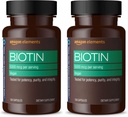 Amazon Elements Vegan Biotin 5000 mcg - Cheveux, peau, ongles, 130 capsules (4 mois d'approvisionnement) (paquetage mai Vary) (paquet de 2)