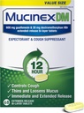 Mucinex DM 12Hr Conggestion thoracique et médecine de la toux pour adultes, rhume et de la toux pour le soulagement de l'excès de mucus, 600 mg Guaifenesine et 30 mg Dextrométhorphane HBr, 68 comprimés bi-layer