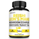 Satoomi Reishi Complement Complex 5000Mg - 10in1 Combiné avec Lions Mane, Cordyceps Sinensis, Chaga Mushroom et autres - 90 Capsules pendant 3 mois