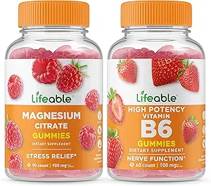 Lifeable Magnesium + Vitamin B6, Gummies Bundle - Great Tasting, Vitamin Supplement, Gluten Free, GMO Free, Chewable Gummy