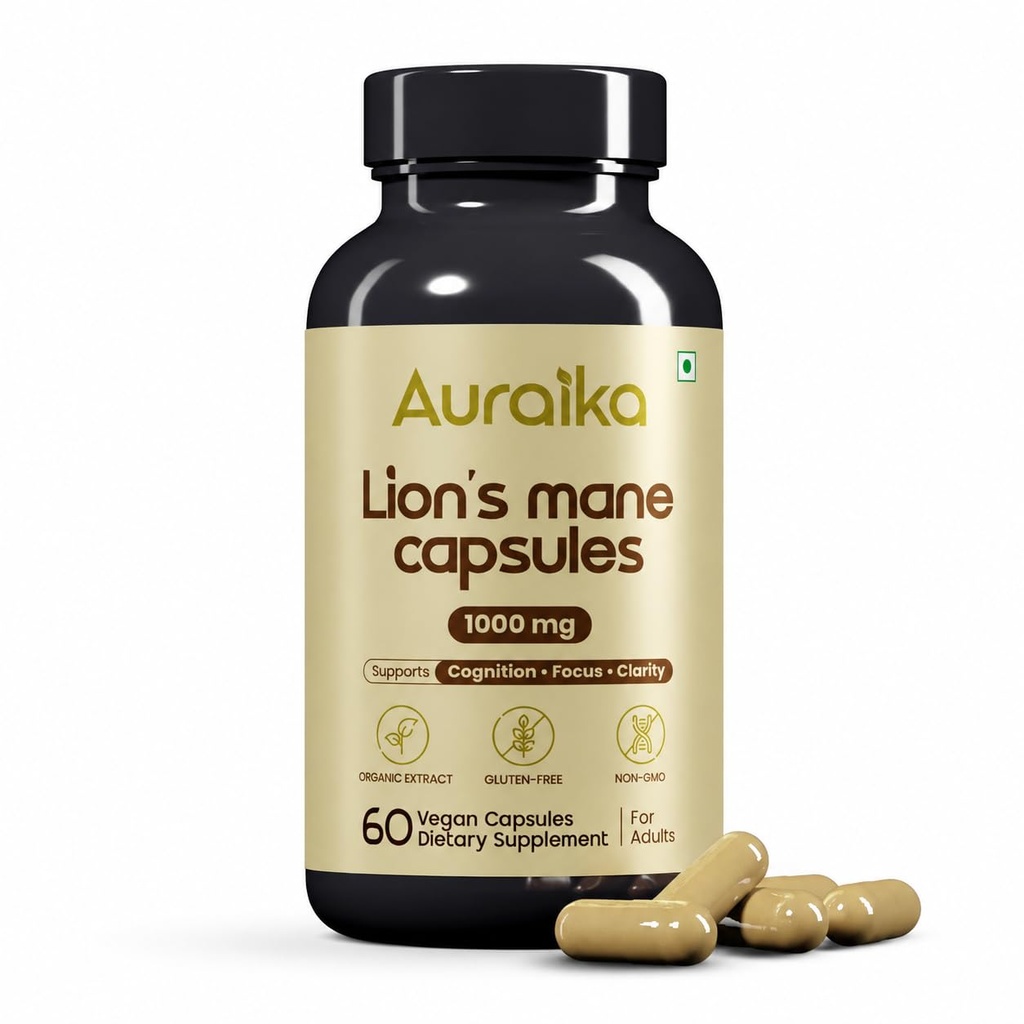 Lions Mane Mushroom – Supports Brain Health, Focus, Memory & Mental Clarity | 1000mg High Potency | Natural Nootropic Supplement | 60 Vegan Capsules