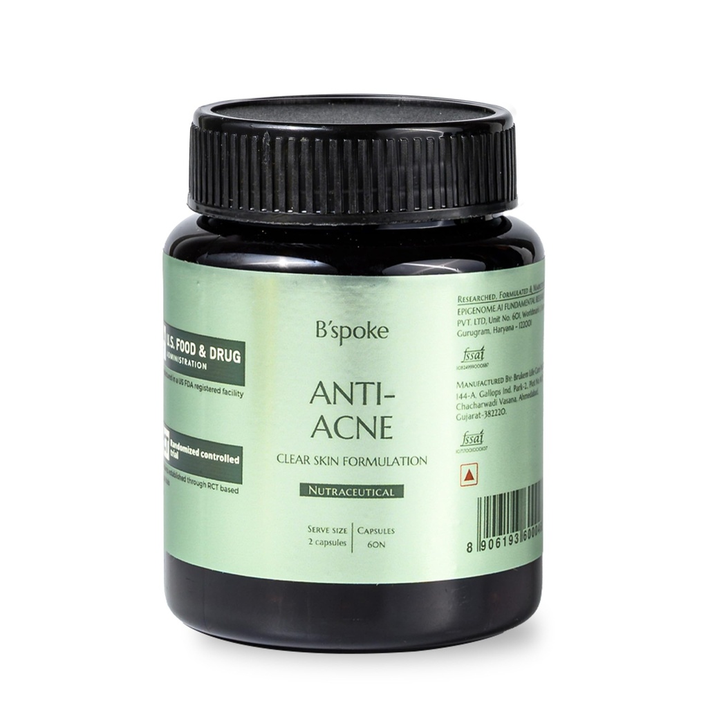 B’spoke Anti-Acne | Advanced Skin Care with With Neem, Vitamin A, C, B5 & Primrose Oil | For Acne, Breakouts & Oil Control | For Men & Women | 60 Softgels Capsule