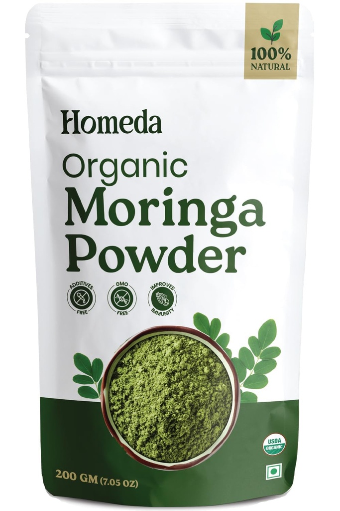 Organic Moringa Powder Superfood (200g) Moringa Leaves Powder for Weight Loss, Eating & Immunity, Height, Kids - Drumstick Juice, Murungai Keerai, Pure Fresh Munagaku Leaf Organic