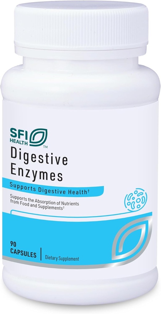 Klaire Labs SFI Health Digestive Enzymes - Gut Health Supplements with Amylase, Protease, Lactase, Cellulase & Lipase Enzymes for Digestion - Supports Occasional Bloating & Gas (90 Capsules)