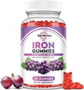 Iron Gummies - with Calcium, Zinc, Folate & Vitamin B12, C, B6 for Adults & Kids - Blood Builder & Energy Support for Iron Deficiency, Anemia, Vegan - Grape Flavour,60 Gummies
