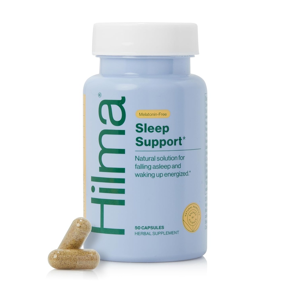Hilma Sleep Aid Formulé avec Magnésium et L-Theanine, aide naturelle au sommeil pour les adultes pour vous aider à tomber en dormant et à rester en dormant sans mélatonine, sans somnolence Formule le lendemain, 50 Capsules Vegan