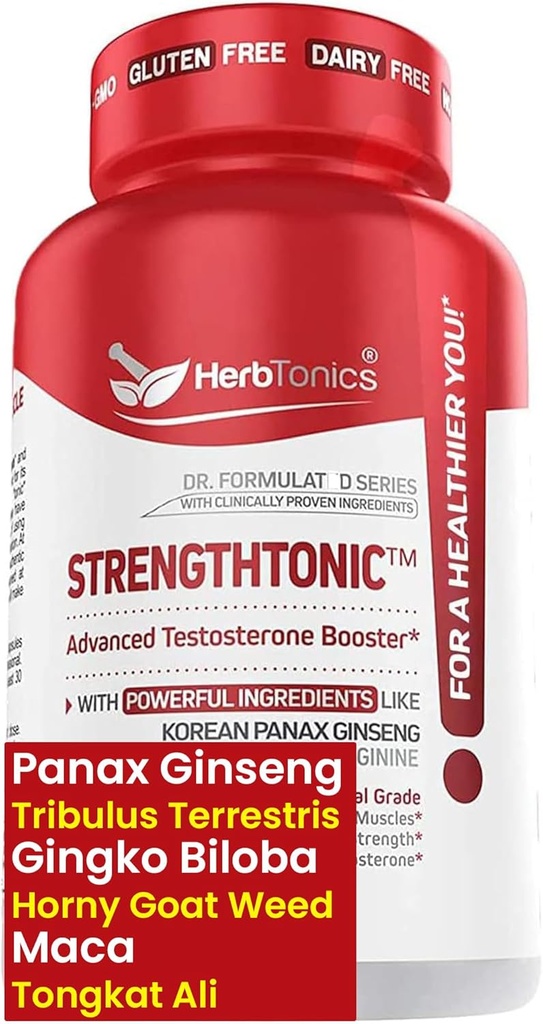 Supplément de soutien à la testostérone Herboronique pour hommes - Panax coréen Ginseng & Tribulus Terrestris - soutient l'énergie saine, la force et l'endurance - 60 Capsules Vegan