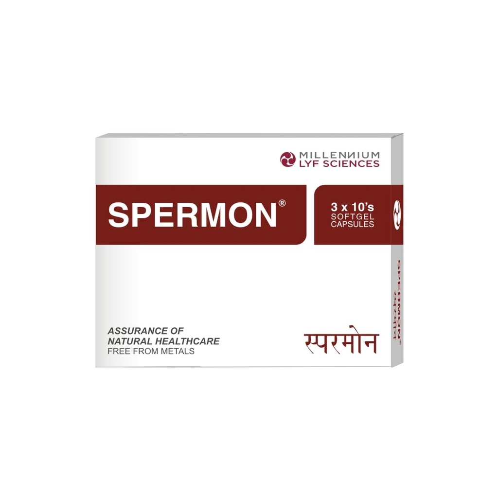 Spermon Natural Softgel Capsules | Improves Fertility comes with Shilajit, Gokshura, Kuanchabheej, Ashwagandha, Safed Musli, Salam Misri, Musk Dana | 60 Soft Gel Capsules