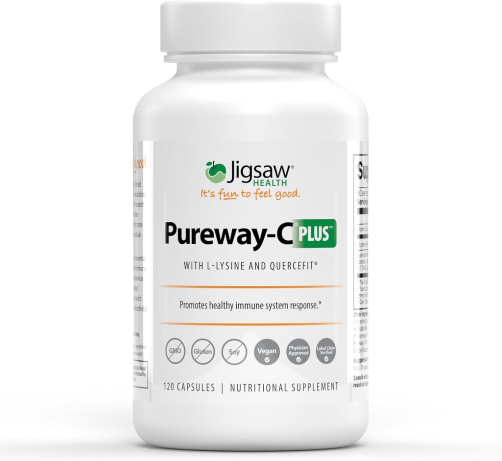 Jigsaw Health Pureway-C Plus | Vitamin C with L-Lysine and Quercetin | Promotes Healthy Immune System Response | 120 Capsules | 60 Servings