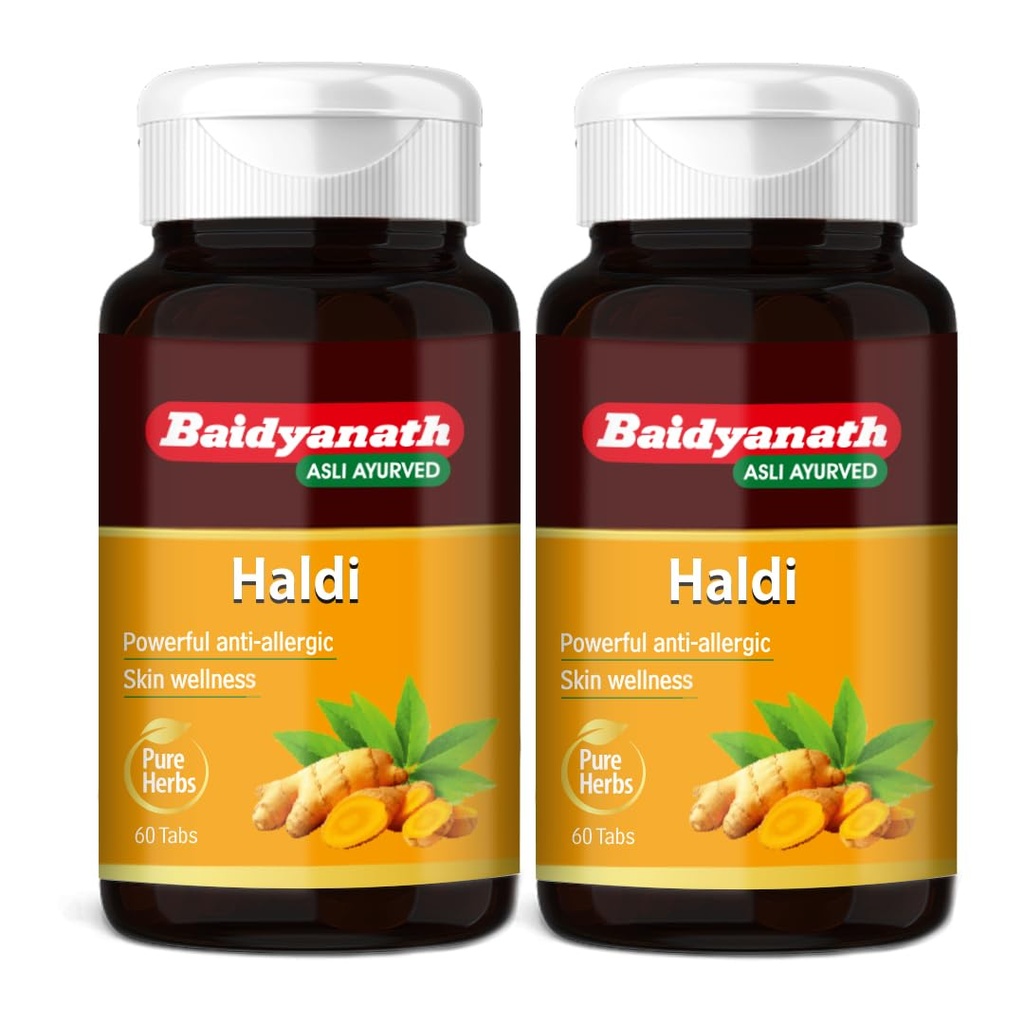 Baidyanath Haldi Tablets - 60 Tablets (Pack of 2) | Ayurvedic Turmeric Supplement | With Haridra Extract | Supports Skin, Immunity & Liver Function |