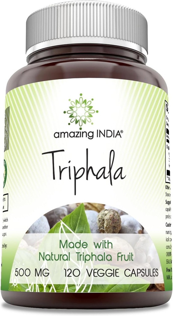 Extraordinaire Inde Supplément naturel Triphala $ 500 Mg par service $ 120 Capsules Veggie $ Non-GMO $ Sans gluten $ Fabriqué aux États-Unis