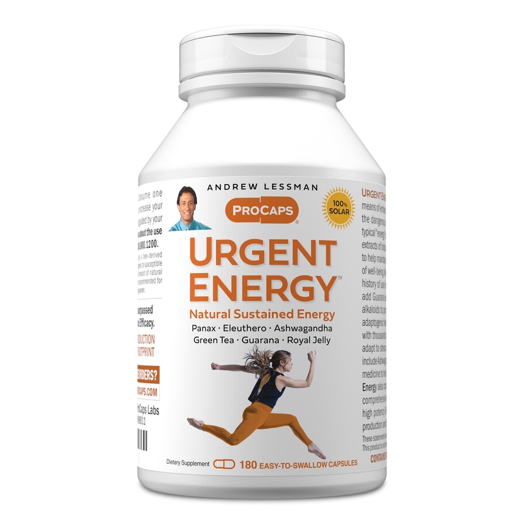 ANDREW MOINSMAN Urgent Energy 180 Capsules - Fournit un moyen sûr et sain d'améliorer les niveaux d'énergie et les sensations du bien-être, thé vert, Guarana, Ginseng, Royal Jelly, Ashwagandha, B-Complex