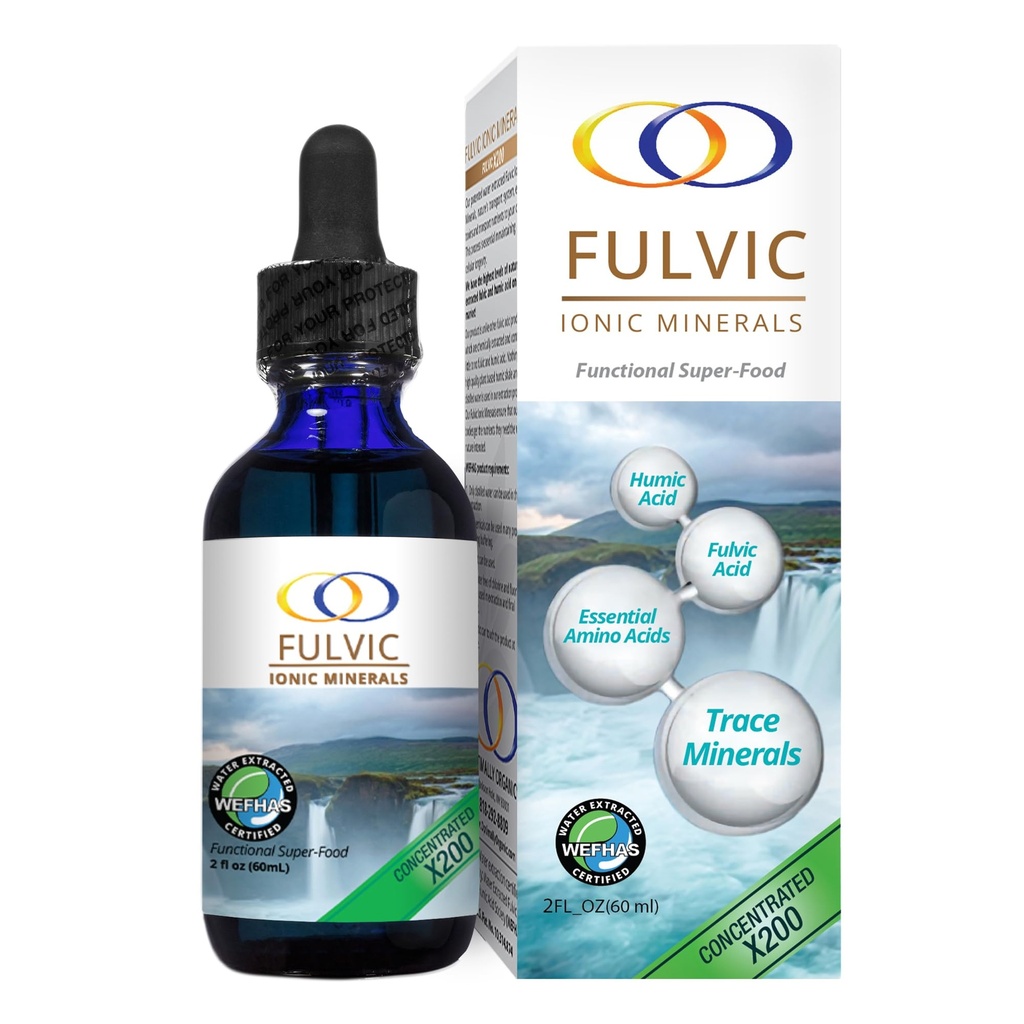 Extraction optimale d'eau organique Fulvic Ionique Minéraux X200 - Acide fulvic bioactif breveté, acide humique, minéraux traces, électrolytes et acides aminés essentiels - 5 mois et plus