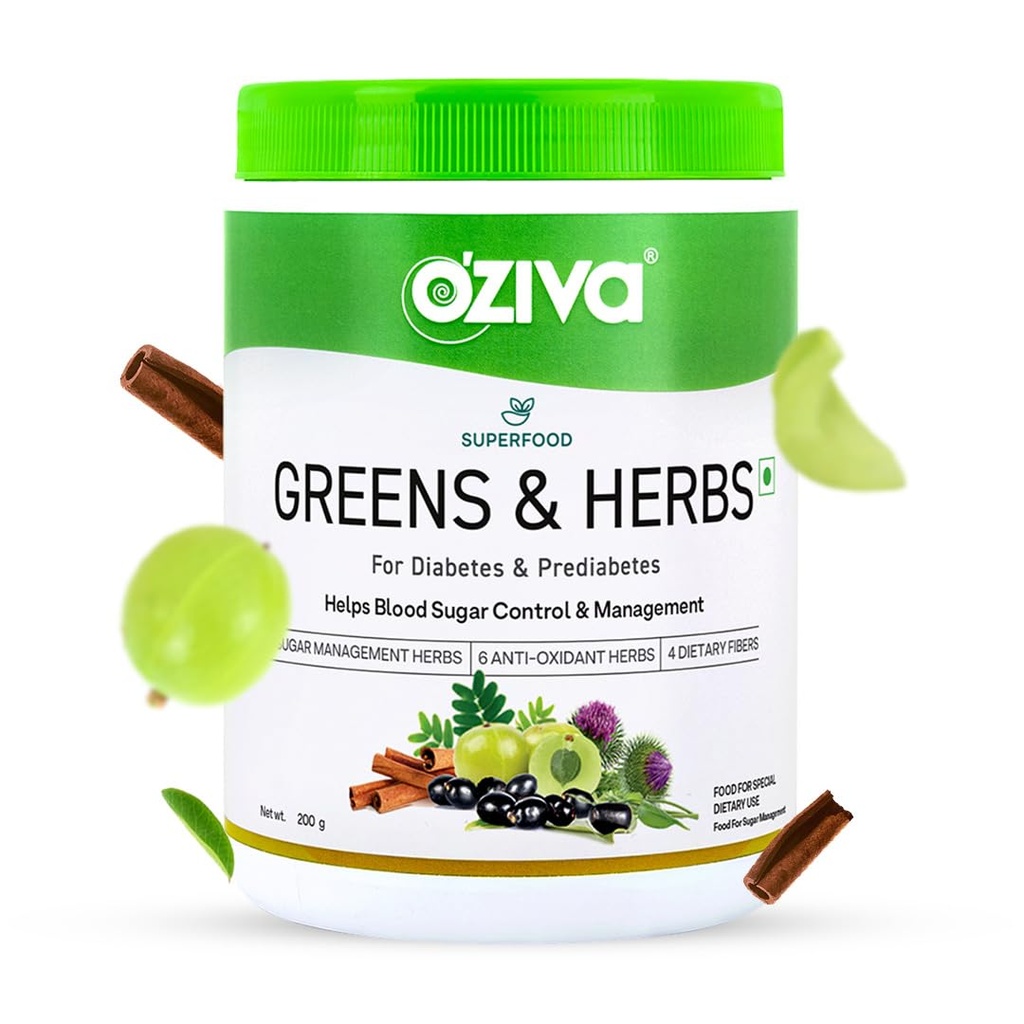 Oziva Superfood Greens & Herbs For Diabetes And Prediabetes Powder, 200G| Greens & Herbs For Sugar Control And Diabetes Management (With Moringa, Milk Thistle, And Fenugreek)