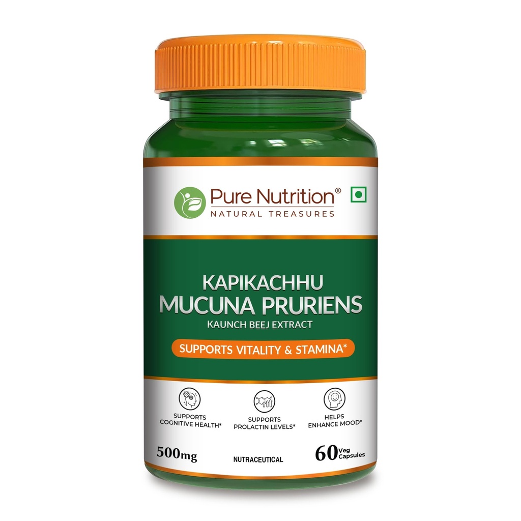 Pure Nutrition Kapikacchu Mucuna Pruriens (Kaunch Beej Extract), 500mg, 60 Veg Capsules – Supports Vitality, Cognitive Health & Mood Balance