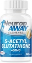 Éléments de neuropAWAY S-acétyl-glutathion 400mg Capsules résistantes à l'acide 60ct (60 400mg Capsules par bouteille) 3e partie testée dans une installation de GMPc