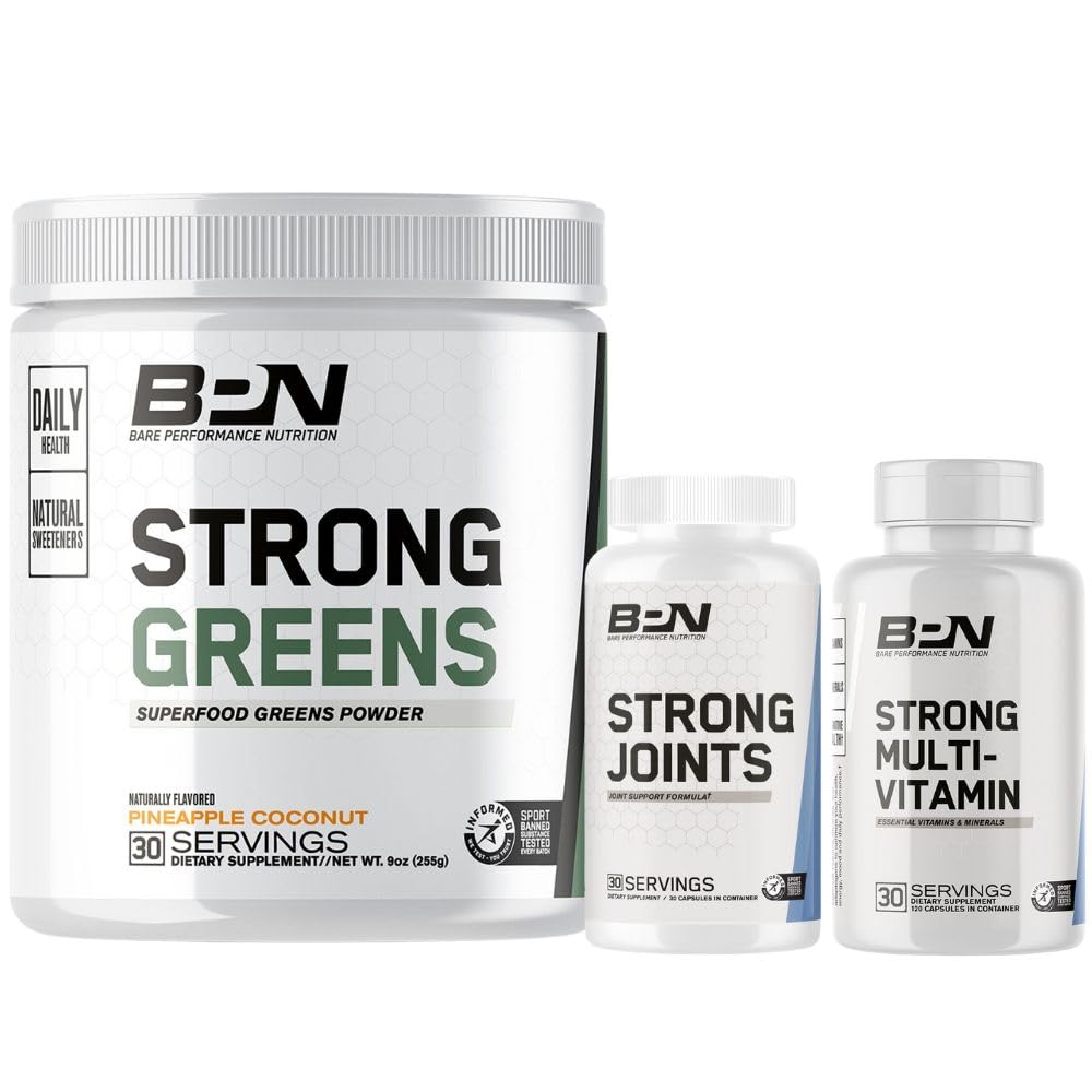 BARE PERFORMANCE NUTRITION BPN Verts forts Poudre super-alimentaire, articulations fortes et solide multi-vitamine Bundle